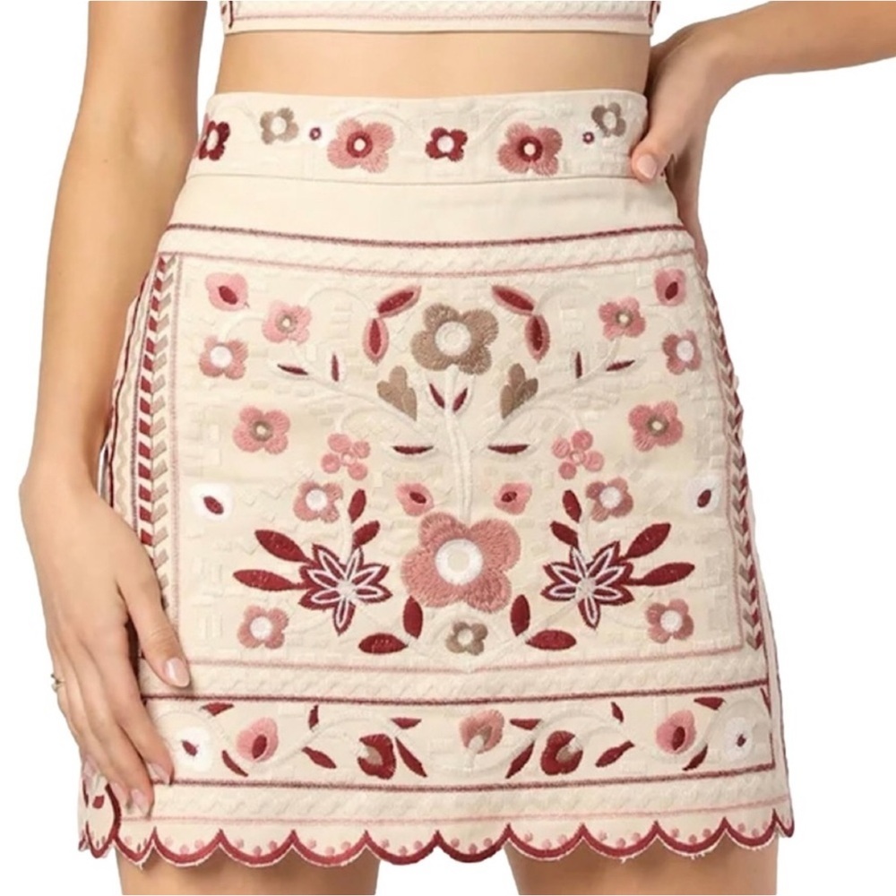 Lulus‎ Don't Stop the Party Beige Embroidered Mini Skirt NWT SIZE XL - Picture 2 of 14